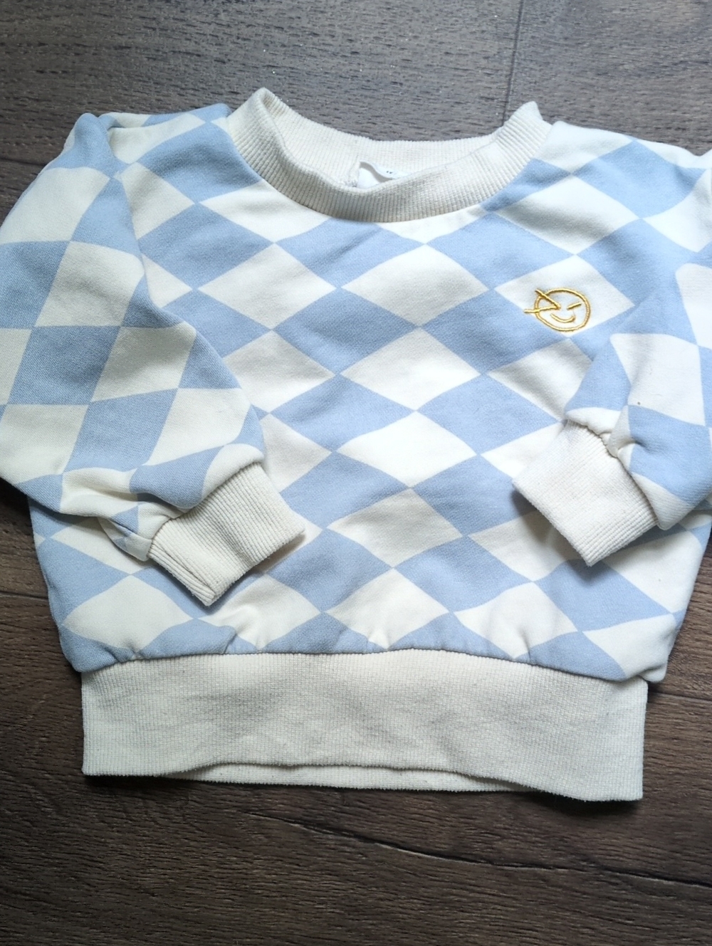 Kids Light Blue & White Argyle Sweatshirt with Gold Emblem